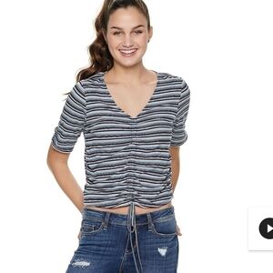American Rag junior XS vneck tie front striped top